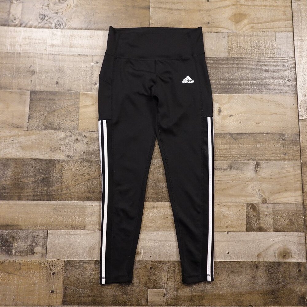 Adidas AEROREADY 3-Stripes High-Rise Leggings Women’s Size M Black White‎ Trim